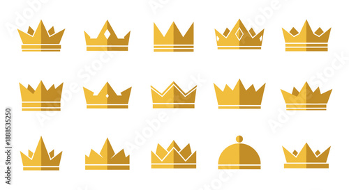 Set of various golden crown symbols for winners