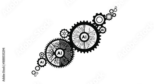 Interconnected gears symbolize the complex workings of artificial intelligence and technology.