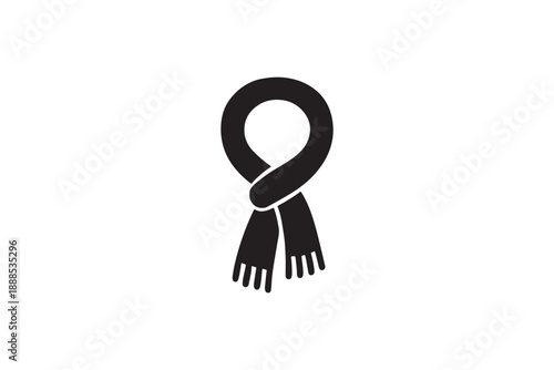 Black scarf icon, simple winter clothing accessory, vector isolated illustration on white background