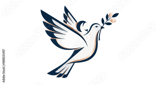 Flying dove with olive branch vector illustration for symbol of peace
