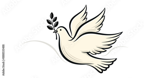 Flying white dove with olive branch symbol of peace and hope isolated