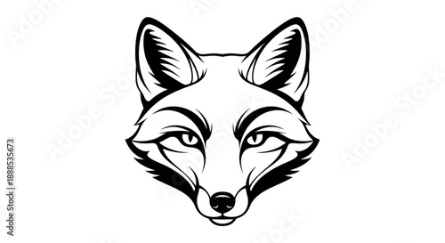 Fox head silhouette in black and white isolated on a clean white background