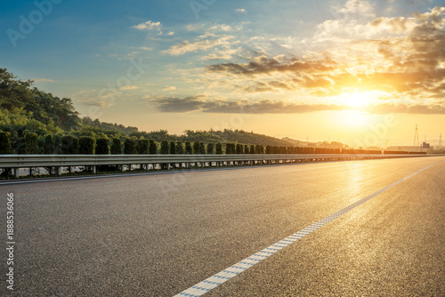 Wallpaper Mural Empty asphalt highway road and green forest with beautiful sky clouds at sunset Torontodigital.ca