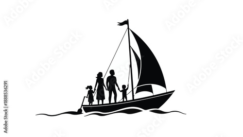 Family silhouette sailing on a boat, embracing adventure and togetherness on the water.