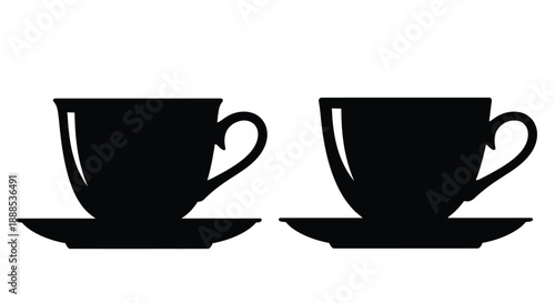 Two black teacups on saucers presented as a graphic silhouette