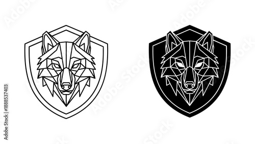 Geometric wolf head in a shield, representing strength, leadership, and a modern, abstract emblem design