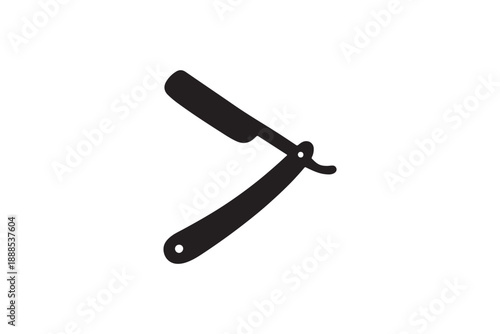 Black silhouette of a classic straight razor with an open blade on a white background