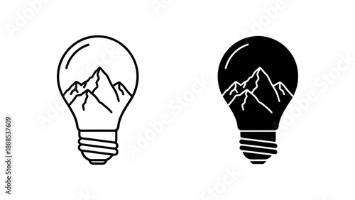 Light bulb containing mountains, symbolizing big ideas, ambitious goals, and inspiration from nature.