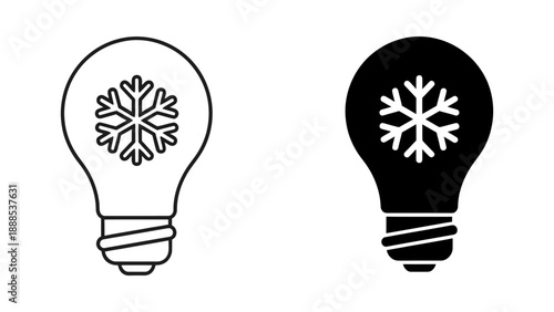 Light bulb containing a snowflake, symbolizing cold ideas, winter inspiration, or a chilling concept in outline and blue silhouette
