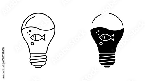 Light bulb filled with water and a fish, representing creative solutions for environmental issues or aquatic life inspiration