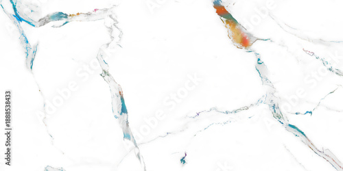 Luxury White Marble Stone Texture with Multicolored Liquid Ink Veins for Interior Design