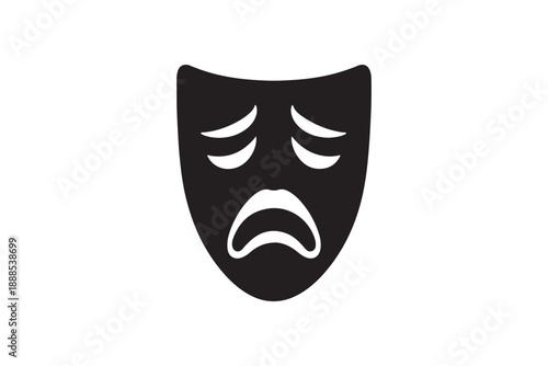Black and white simple silhouette of sad theater mask on white background vector illustration icon