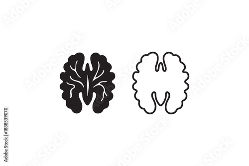 Walnut kernel icons showing silhouette and outline versions isolated on white for food label design