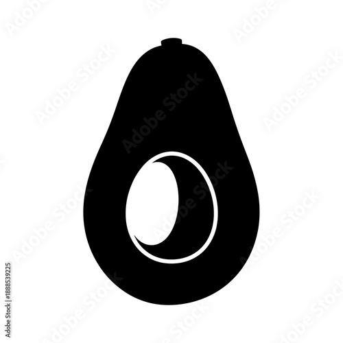 Silhouette of an avocado half with pit black vector shape on white background healthy food sharp outline