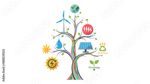 Tree of Renewable Energy Sources and Sustainable Development Concepts, Generative AI.