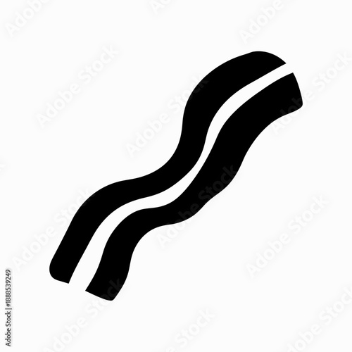 Silhouette of a bacon strip crispy meat black shape on white background food icon vector art clean line