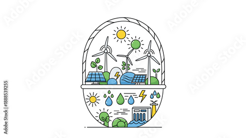 Sustainable Energy Sources and Environmental Conservation Illustration, Generative AI.