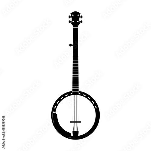 Silhouette of a banjo string instrument black shape on white background country music minimalistic vector
