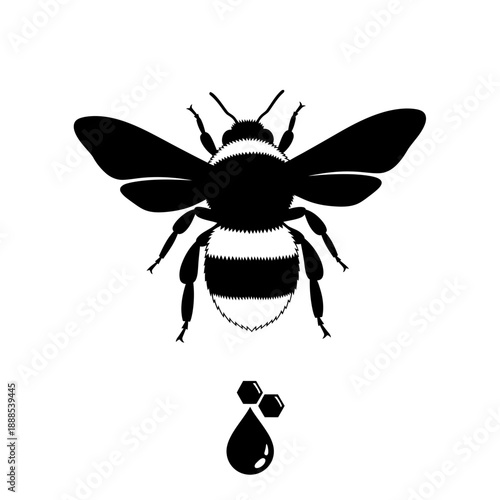Silhouette of a flying bumblebee black vector shape on white background honey icon isolated flat