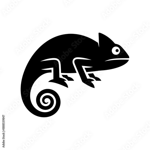 Silhouette of a chameleon lizard black vector shape on white background reptile icon isolated flat