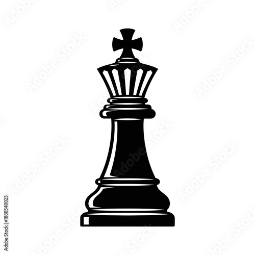 Silhouette of a chess king royal piece black vector shape on white background game icon sharp