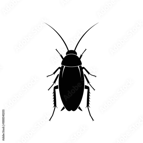 Silhouette of a cockroach bug black shape on white background pest icon minimalistic vector clean