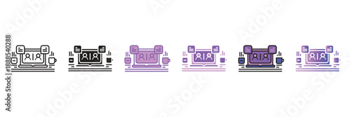 This vector icon set illustrates digital communication and user interaction interfaces, perfect for modern UI/UX app and web design, symbolizing network connections and social messaging