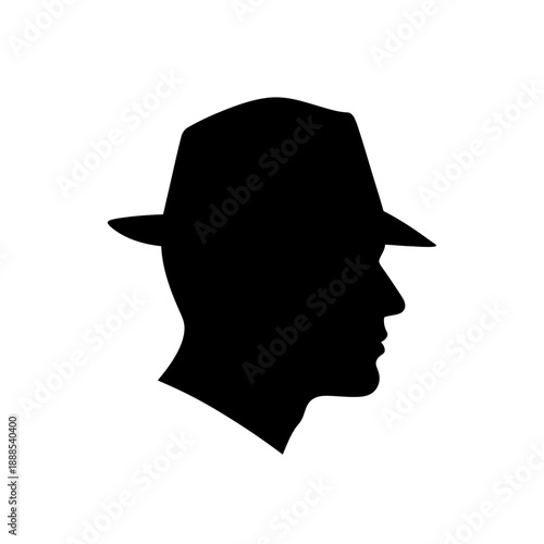 Silhouette of a Detective Head with Fedora Hat Spy Avatar Vector Graphic