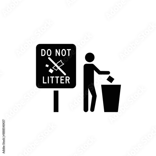 Silhouette of a Do Not Litter Sign Person Bin Warning Vector Graphic