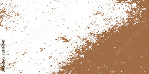 Abstract grunge background with brown stains and bubbles features a textured old paper pattern with rusty metal splashes and coffee powder drops on a dirty wall design