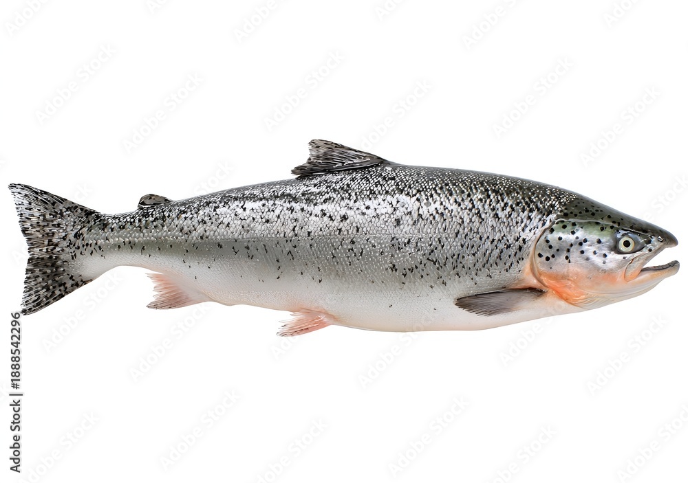 Obraz premium A large silver fish with black spots on a white background