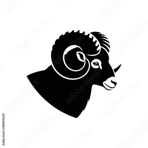 Ram Sheep Silhouette Vector - Horned Animal Icon - Black Zodiac Aries Shape Isolated on White Background