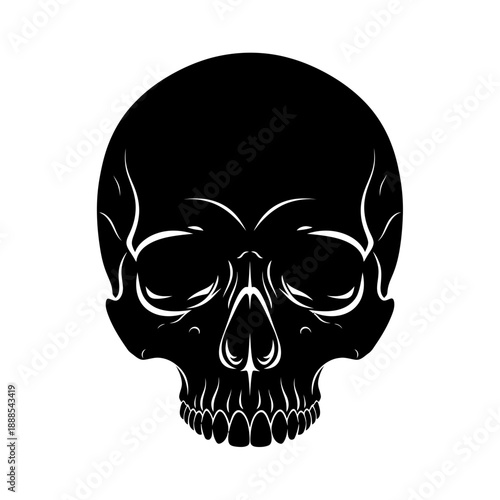 Human Skull Silhouette - Skeleton Head Vector Icon - Black Spooky Shape Isolated on White for Halloween & Warning
