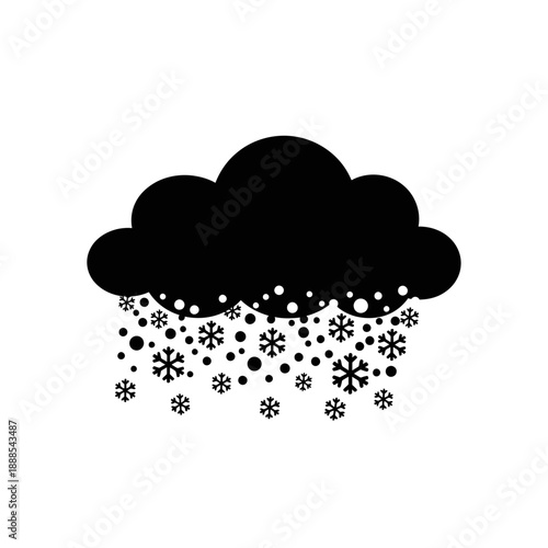 Snow Cloud Silhouette - Falling Snowflakes Vector Icon - Black Winter Weather Shape Isolated on White Background
