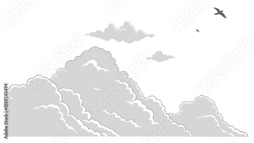 Pixel Art Cloudscape with Birds in Flight Serene Sky Scene.