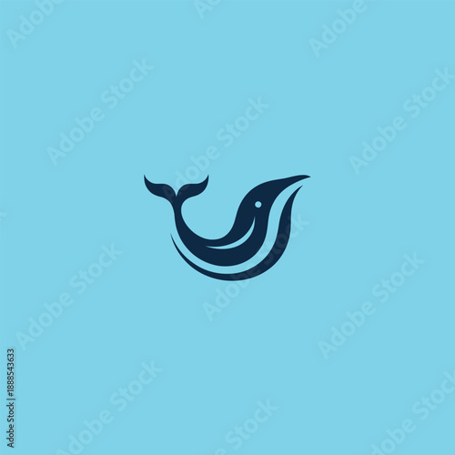 Whale logo in smooth and simple minimalist design.