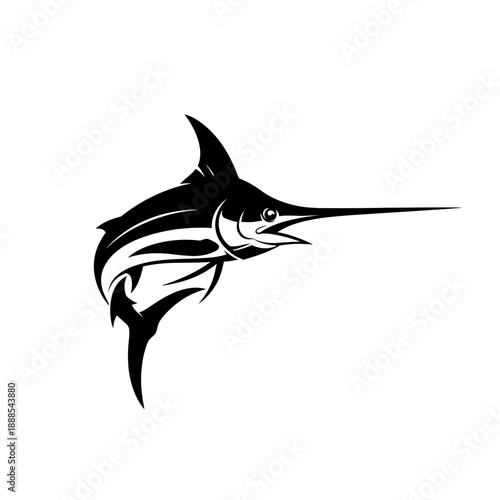 Swordfish Silhouette - Marlin Fish Vector Icon - Black Sea Sport Animal Isolated on White for Fishing Design