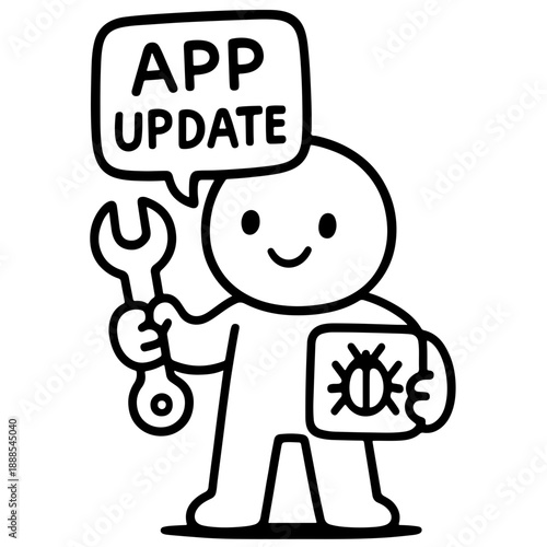 App Update and Bug Fix Character Line Art Vector Illustration