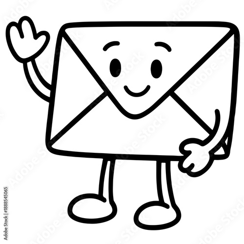 Email Inbox Character Line Art Vector Illustration