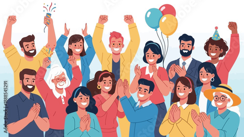 happy diverse group celebrating success, teamwork, and achievement