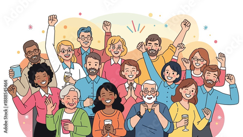 diverse group celebrating, happy people, teamwork, success concept