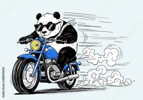 Cool Panda Riding Motorcycle Illustration Feeling the Speed Artwork