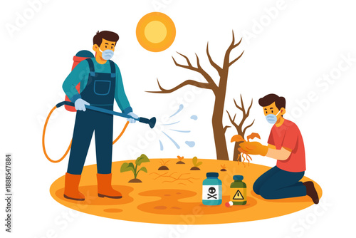 Two men working together to nurture and restore a barren landscape