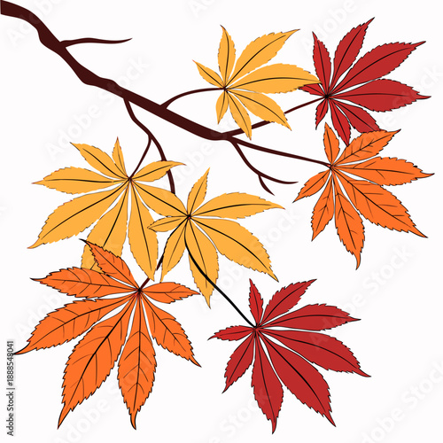 Autumn Maple Leaves on Branch Vibrant Fall Foliage Illustration.