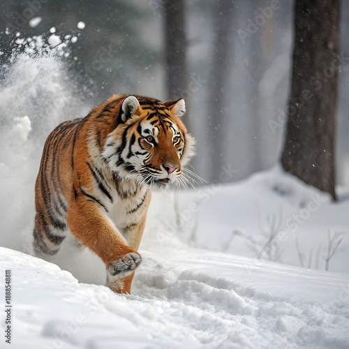 Wallpaper Mural Wild Tiger Walking Through Snow Covered Forest Torontodigital.ca