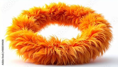 Vibrant orange fluffy feather wreath on a white background, perfect for festive decorations and party supplies, adding a pop of color and whimsy to any setting or occasion.