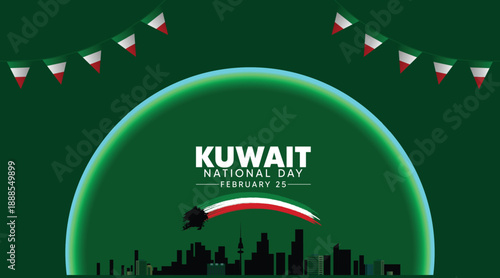 Kuwait National Day Celebration Poster With Flag Colors And City Skyline vector poster