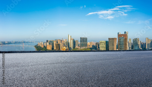 Wallpaper Mural Empty asphalt highway road and city skyline with modern buildings in Hangzhou Torontodigital.ca