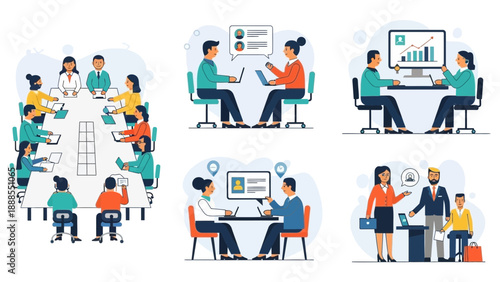 business team meetings and discussions, teamwork, collaboration