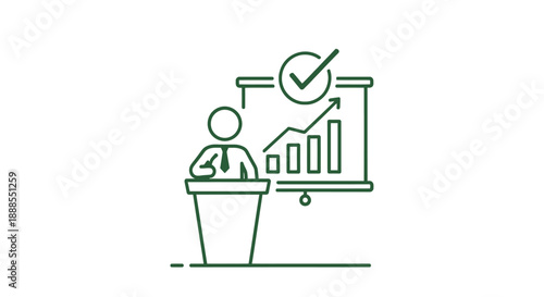 Business presentation with growth chart and check mark icon.